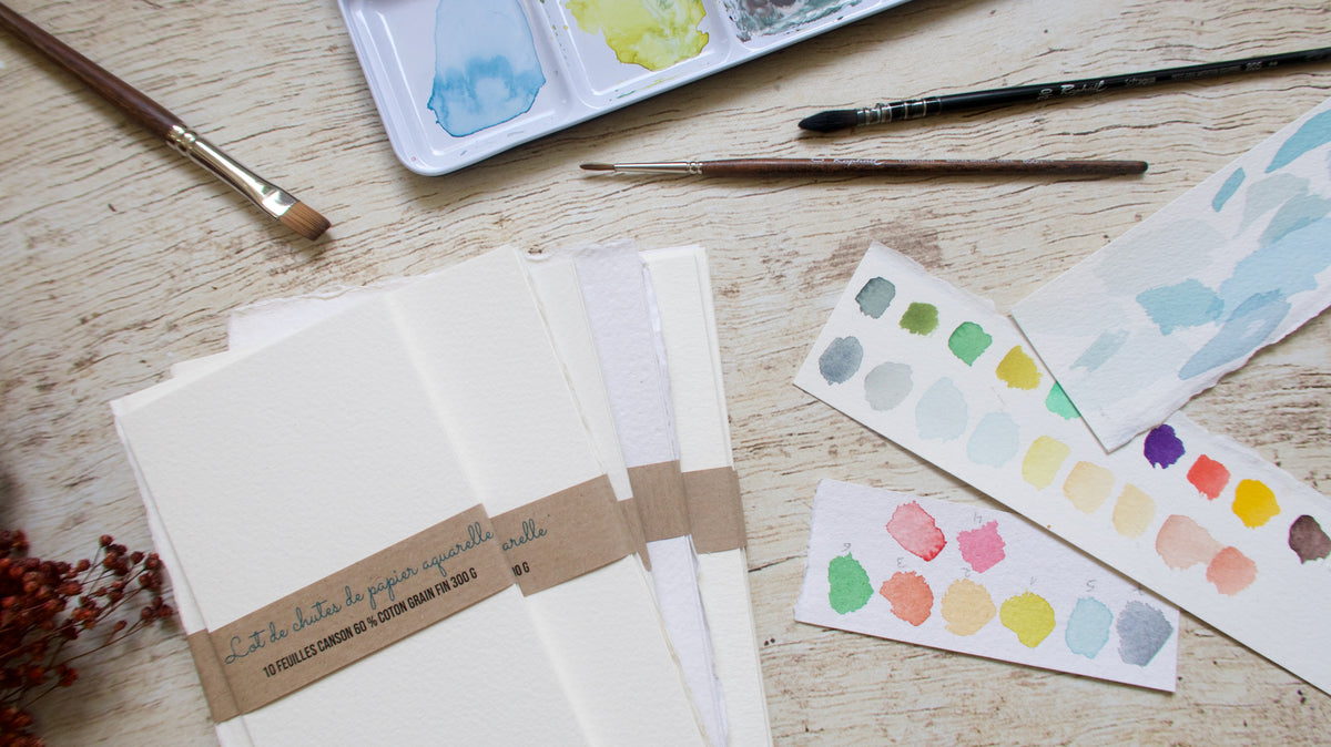 Pack échantillons papier aquarelle 300 g, Arches Fabriano Khadi Hahnemühle