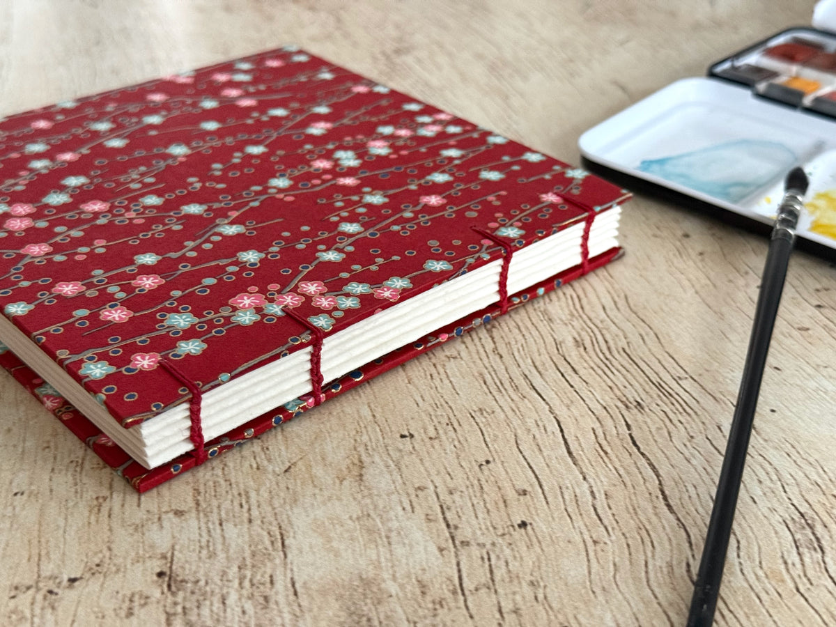 Carnet d'aquarelle reliure copte fait main, papier aquarelle 100 % coton